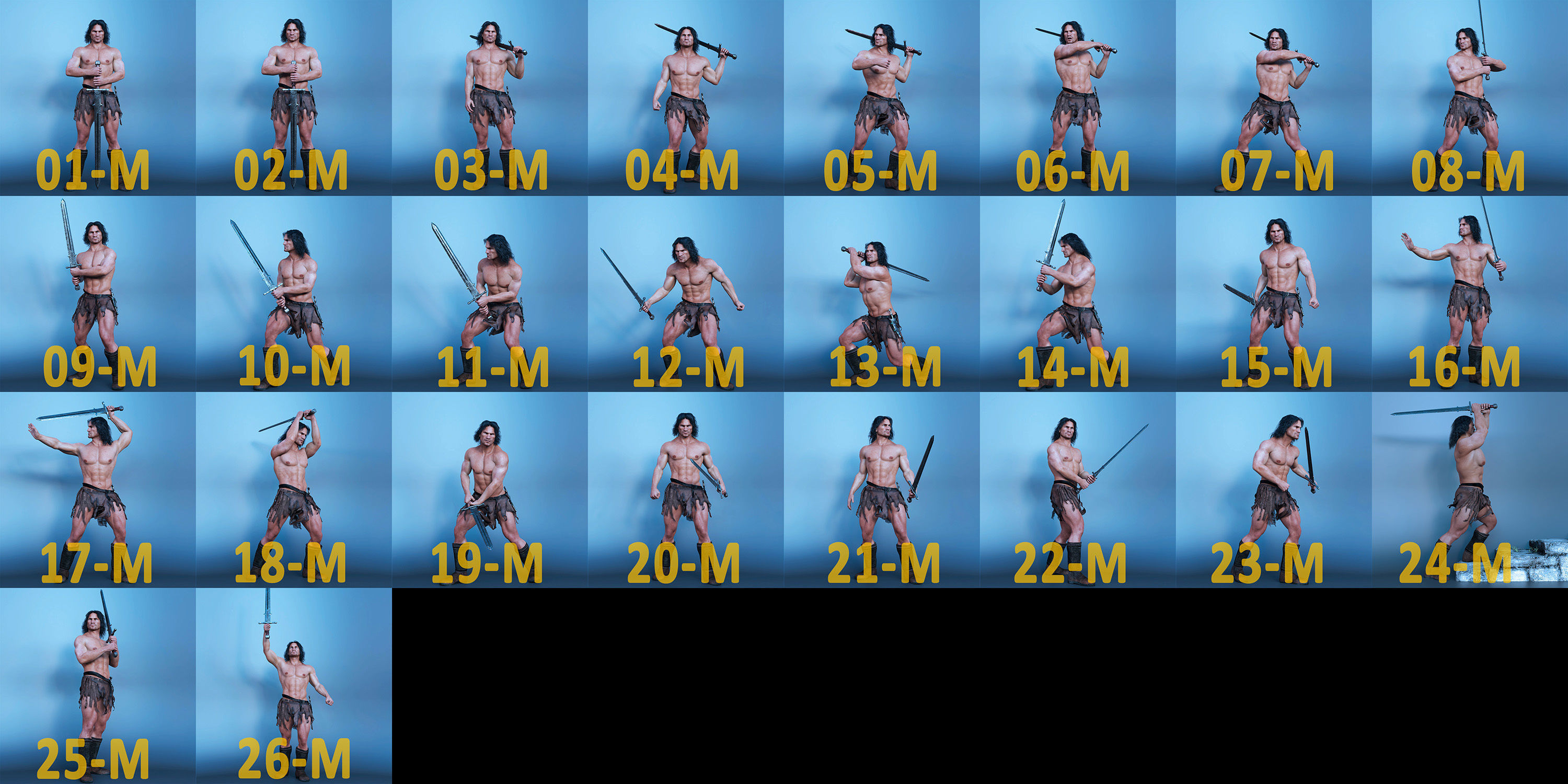 Barbarian Sword and poses for G8M 3D model_22