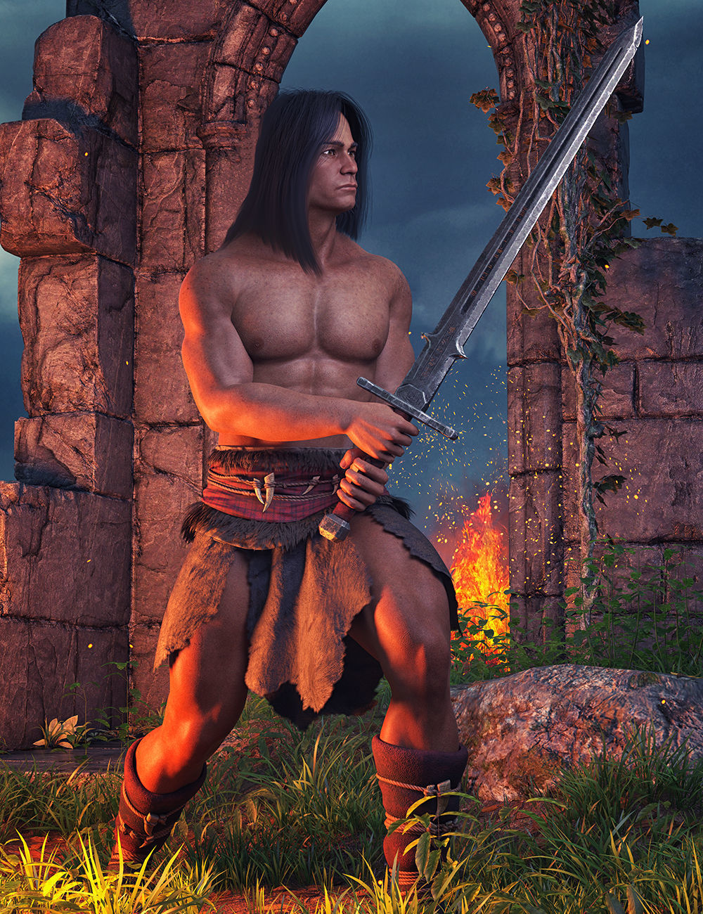 Barbarian Sword and poses for G8M 3D model_20