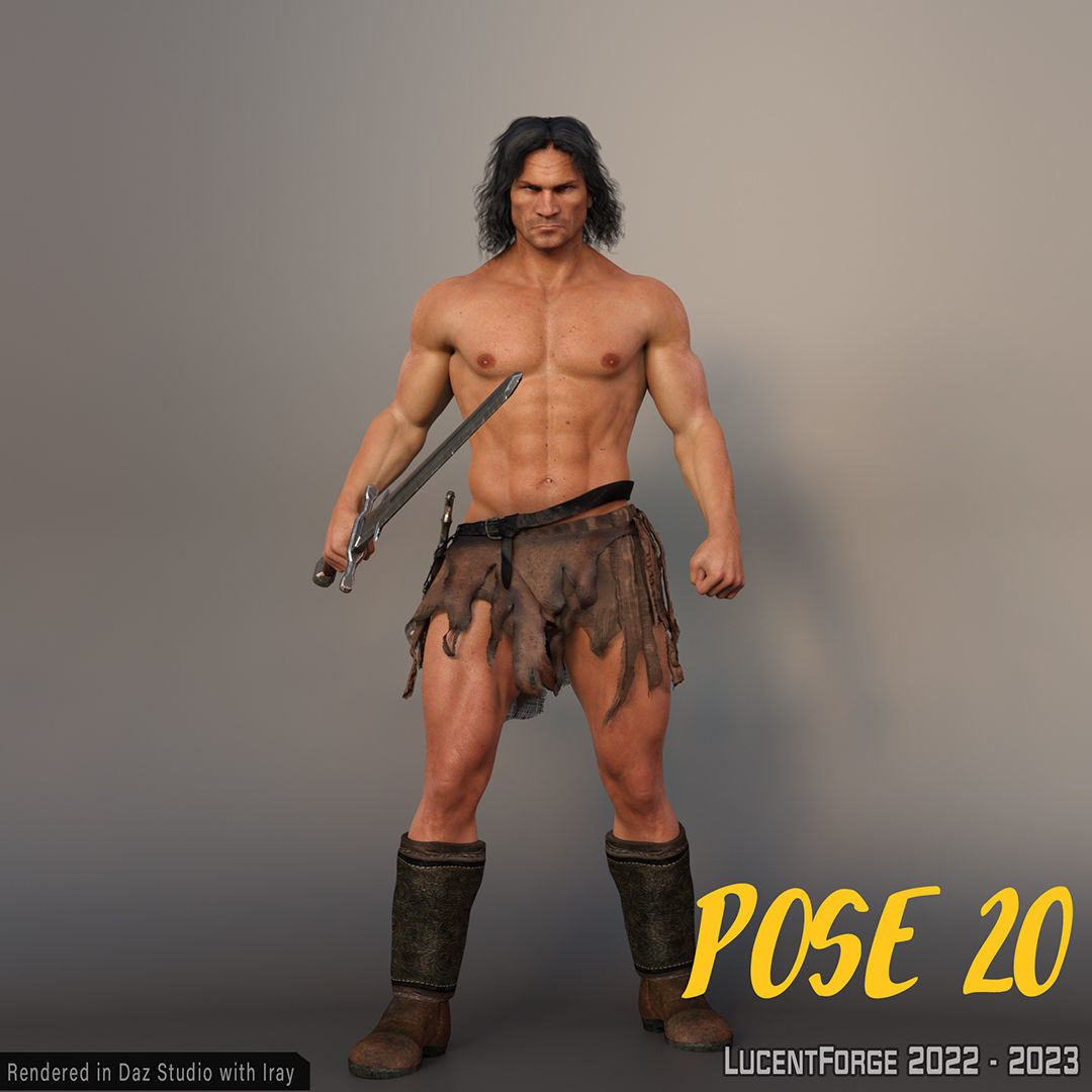 Barbarian Sword and poses for G8M 3D model_42