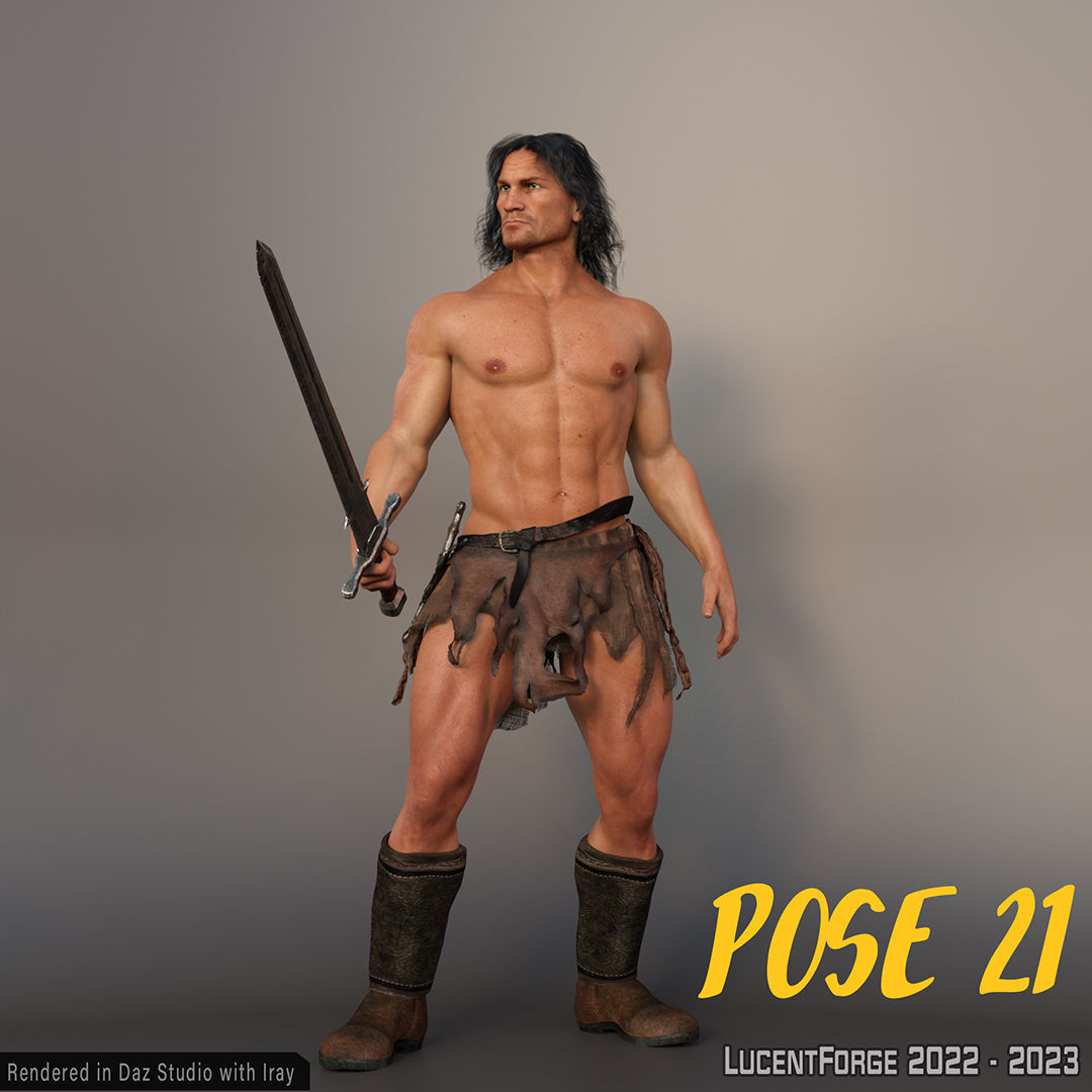 Barbarian Sword and poses for G8M 3D model_43