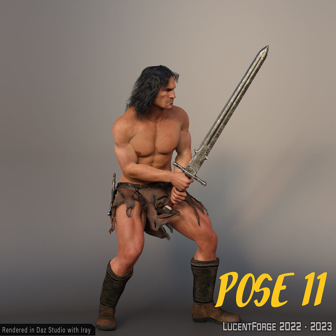 Barbarian Sword and poses for G8M 3D model_33