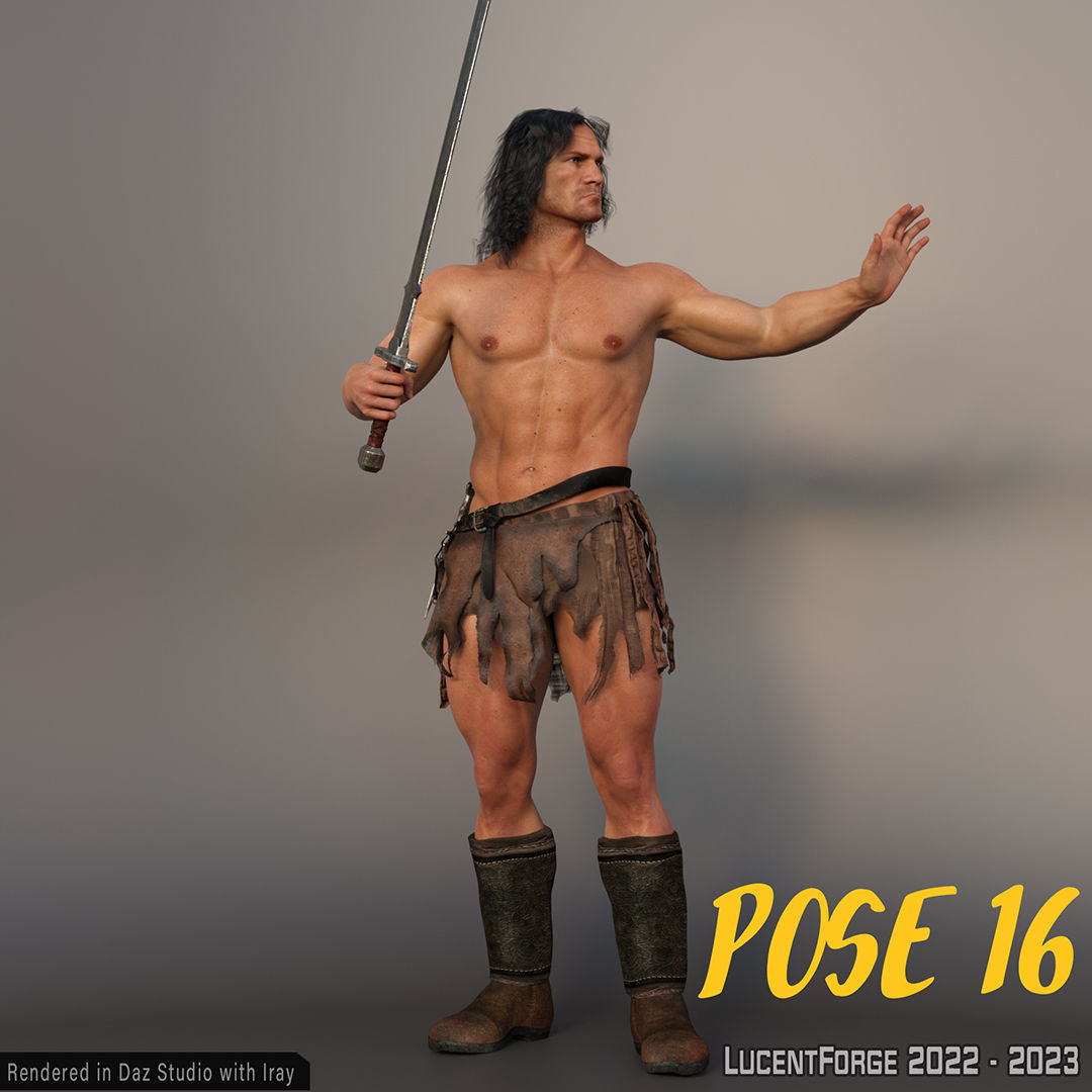 Barbarian Sword and poses for G8M 3D model_38