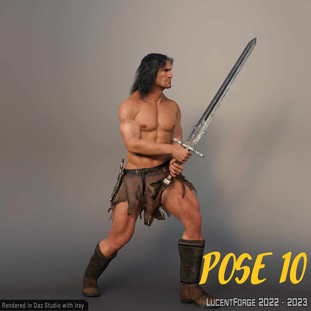Barbarian Sword and poses for G8M 3D model_32