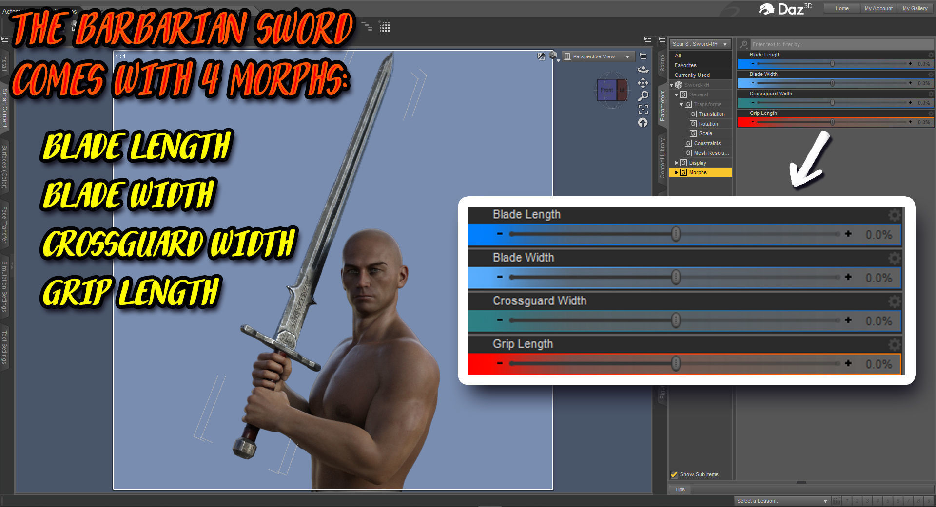 Barbarian Sword and poses for G8M 3D model_10