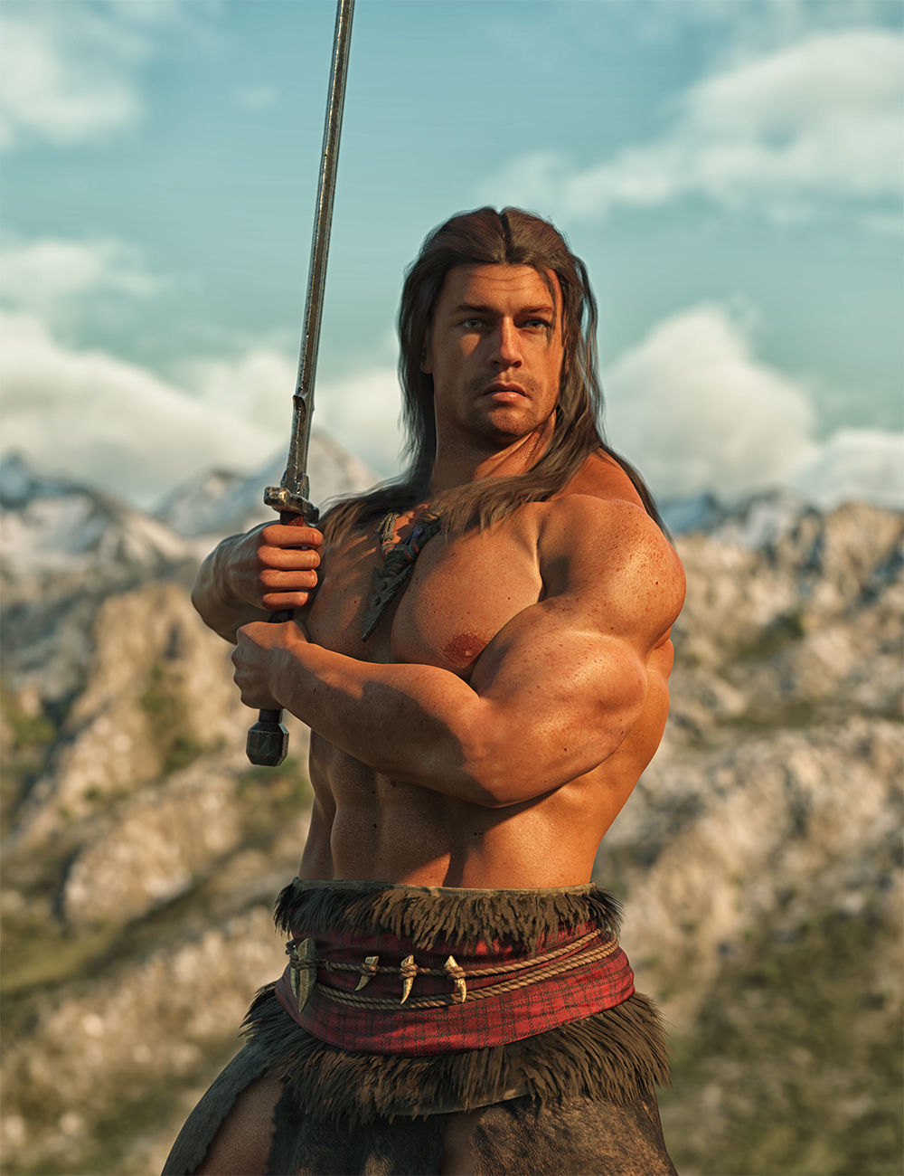 Barbarian Sword and poses for G8M 3D model_12