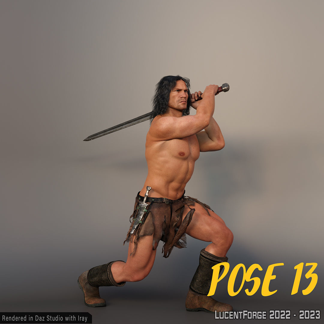 Barbarian Sword and poses for G8M 3D model_35
