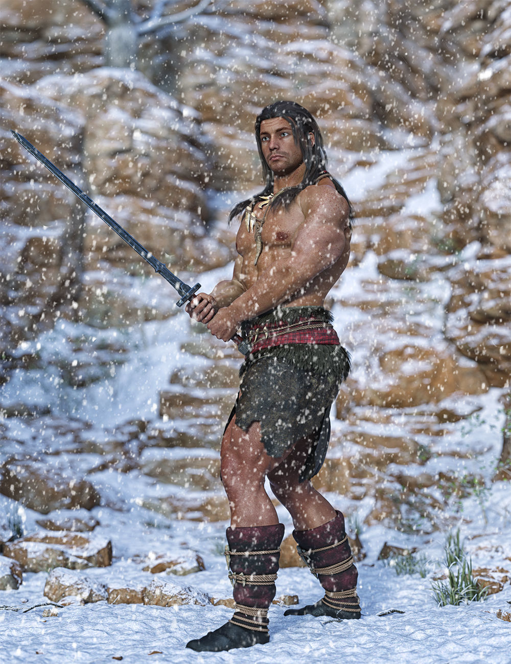 Barbarian Sword and poses for G8M 3D model_17