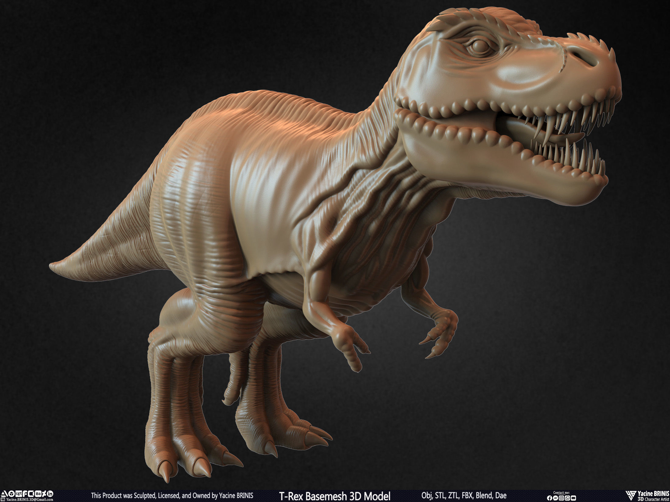T-Rex Basemesh 3D Model 3D print model_3