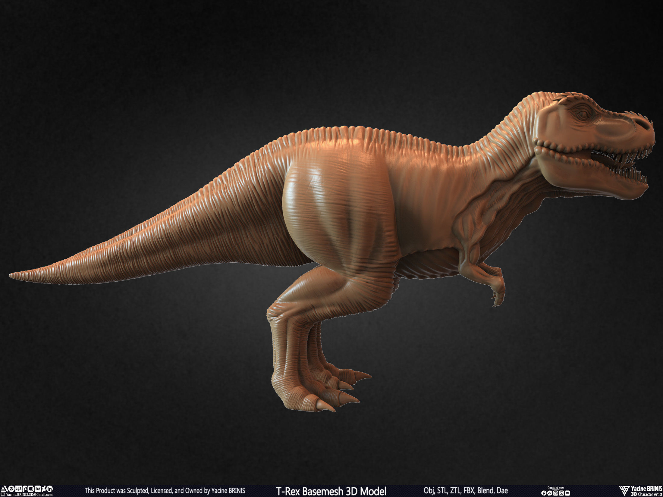 T-Rex Basemesh 3D Model 3D print model_6