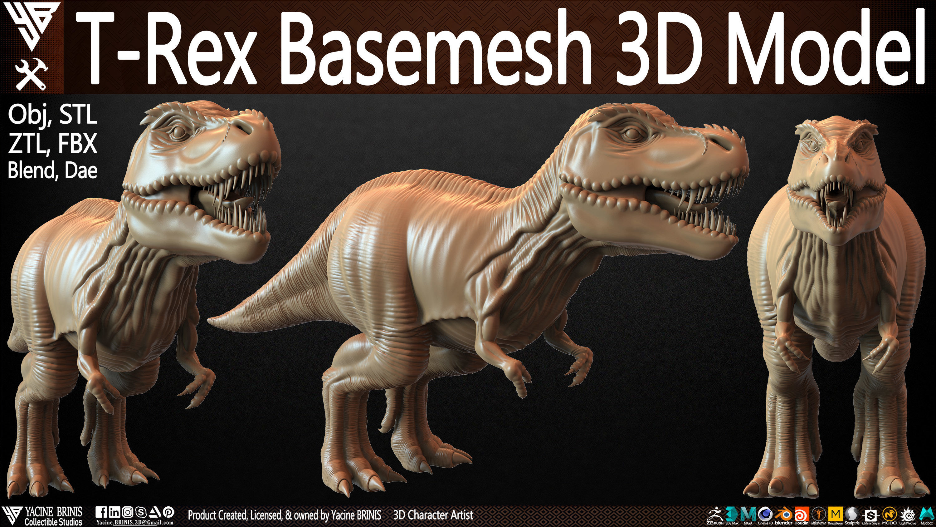 T-Rex Basemesh 3D Model 3D print model_1