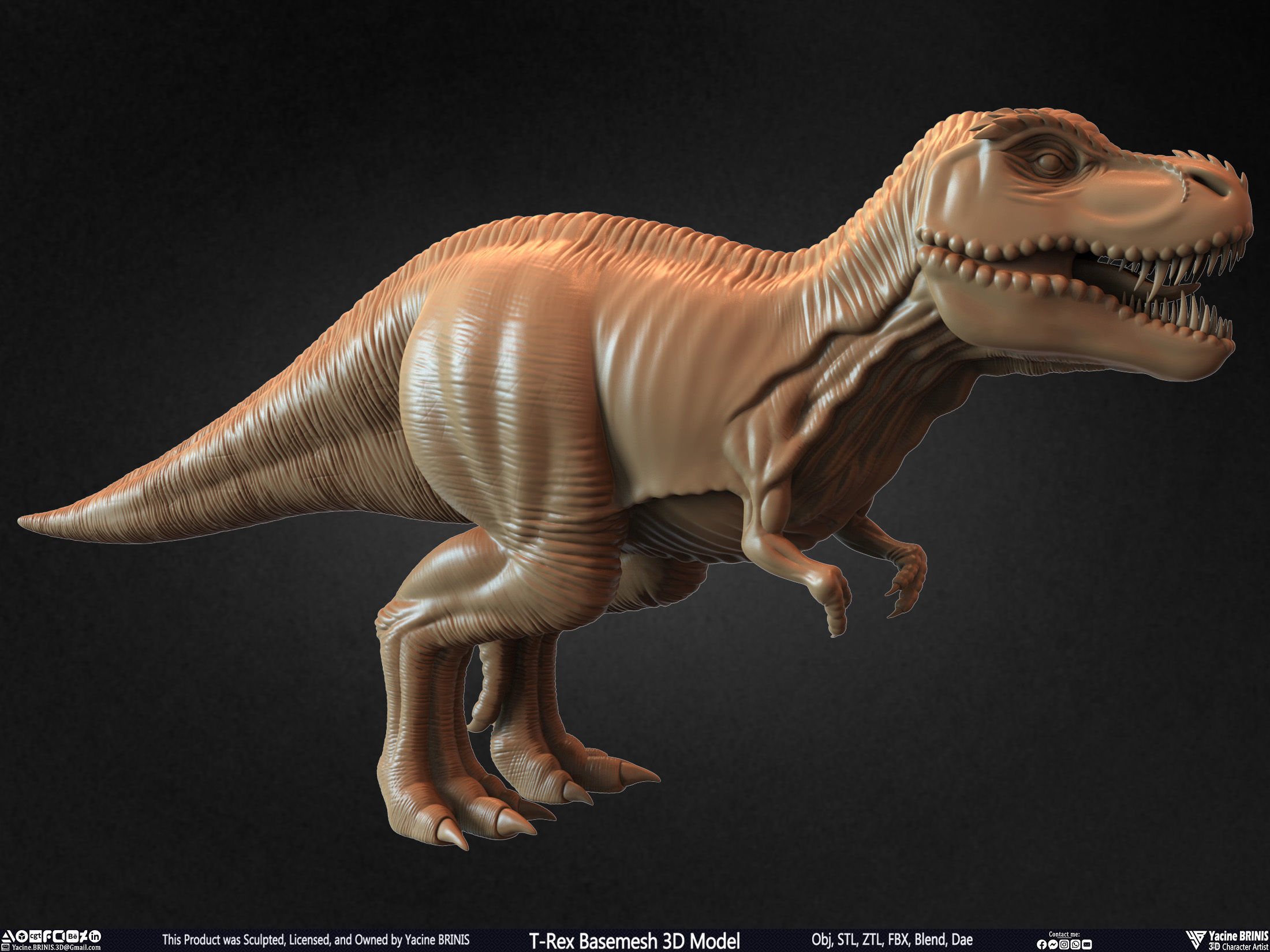 T-Rex Basemesh 3D Model 3D print model_5