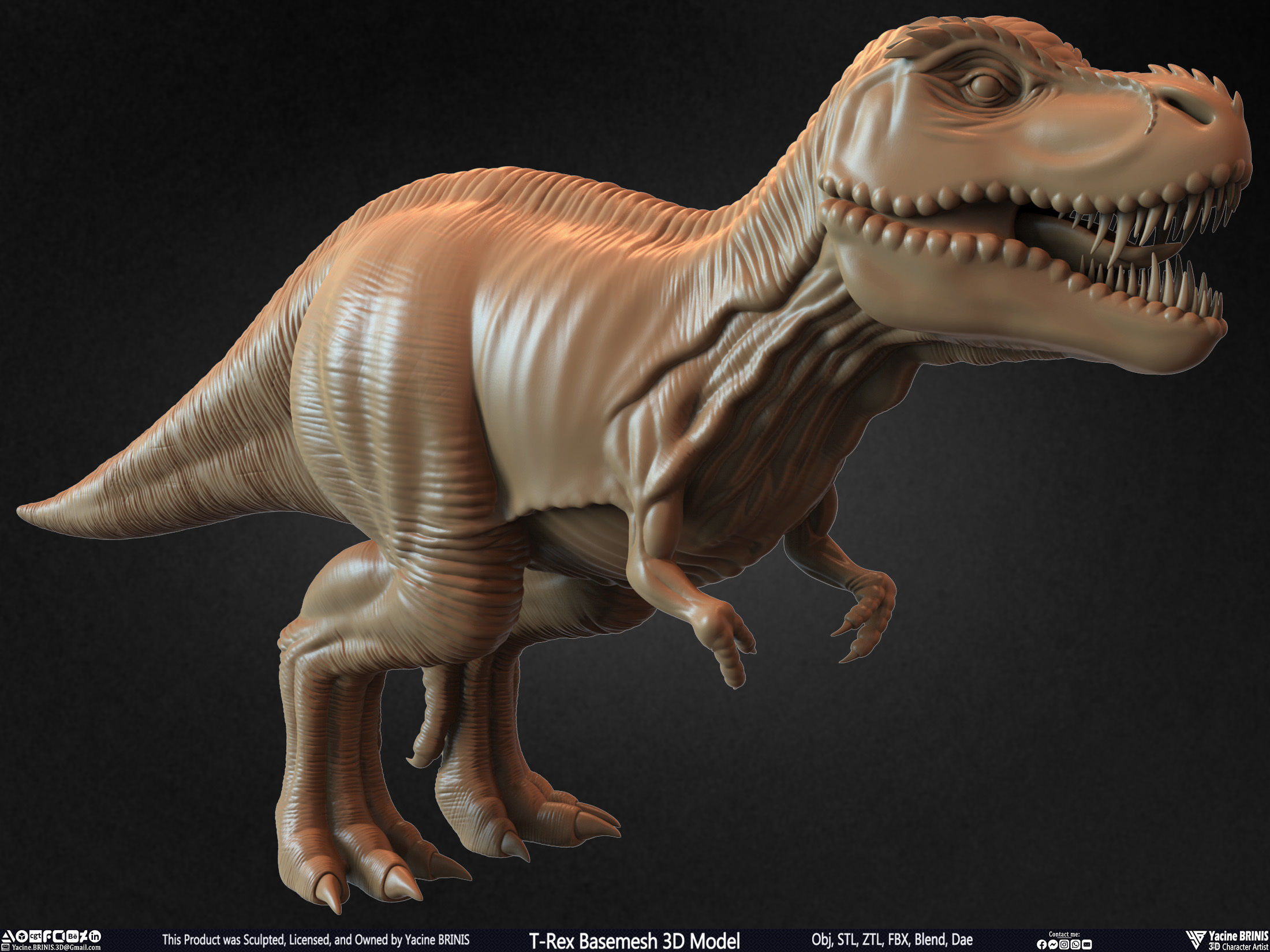 T-Rex Basemesh 3D Model 3D print model_4