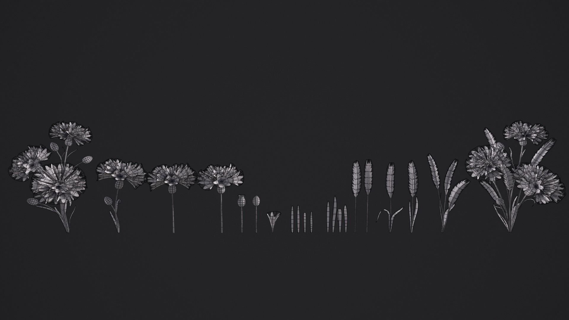 Stylized Cornflower and Wheat Low-poly 3D model_7
