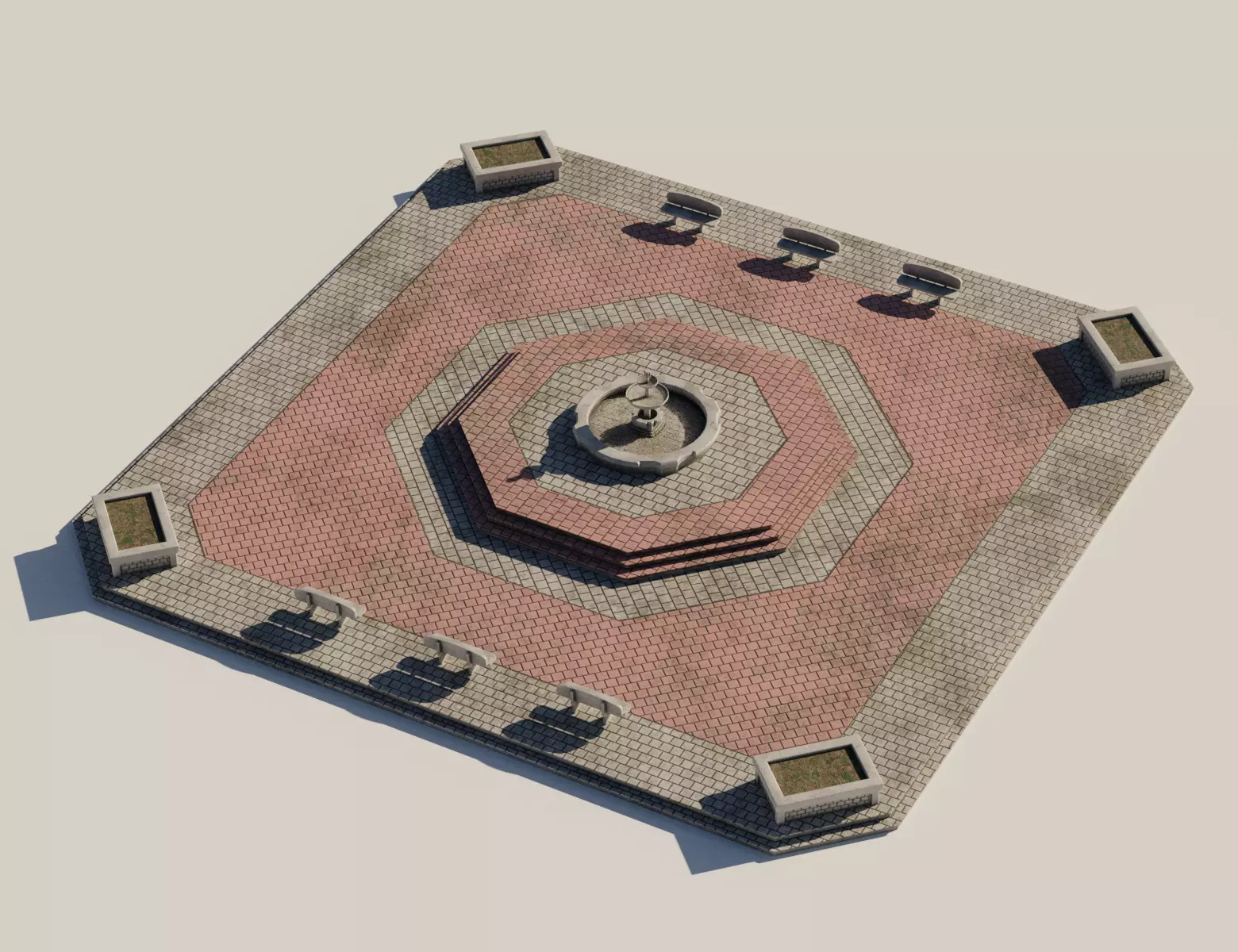 Town Square Plaza Low-poly 3D model_0
