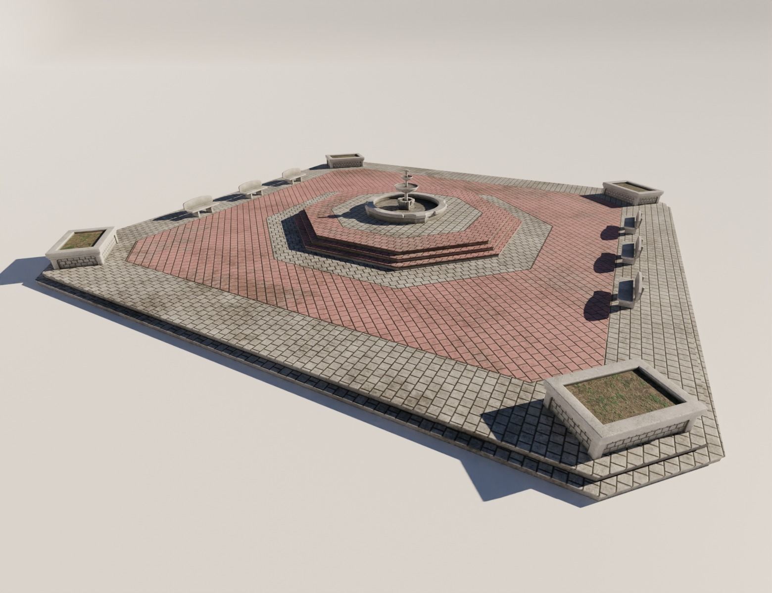 Town Square Plaza Low-poly 3D model_2