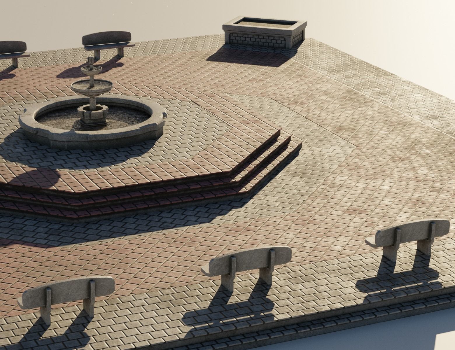 Town Square Plaza Low-poly 3D model_1