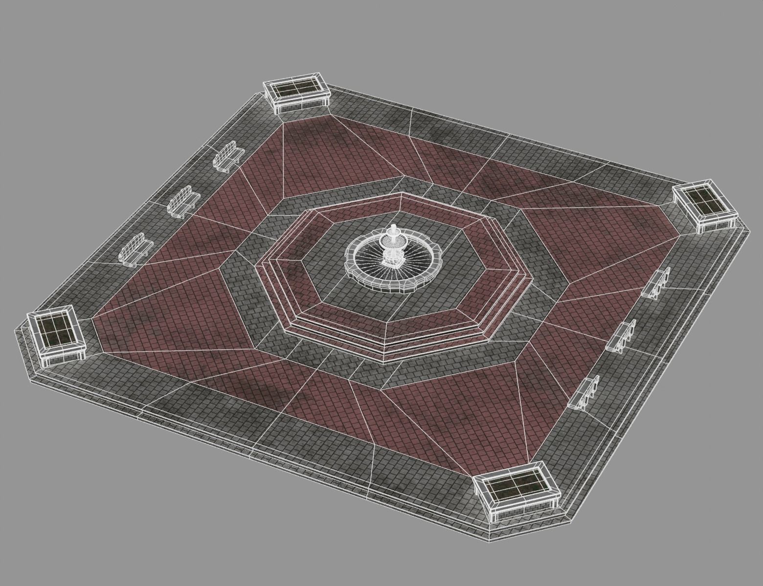 Town Square Plaza Low-poly 3D model_9