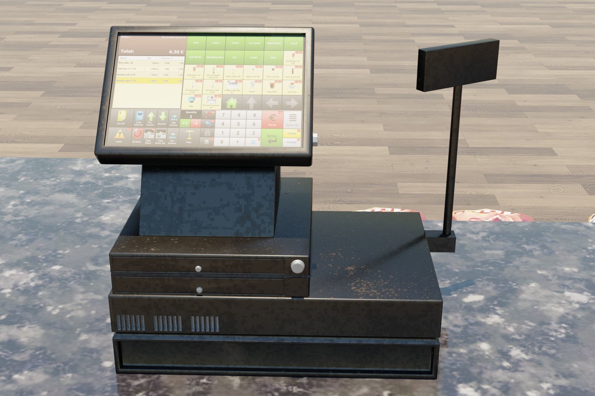 Supermarket Checkout Counter Cashier with food Low-poly 3D model_8