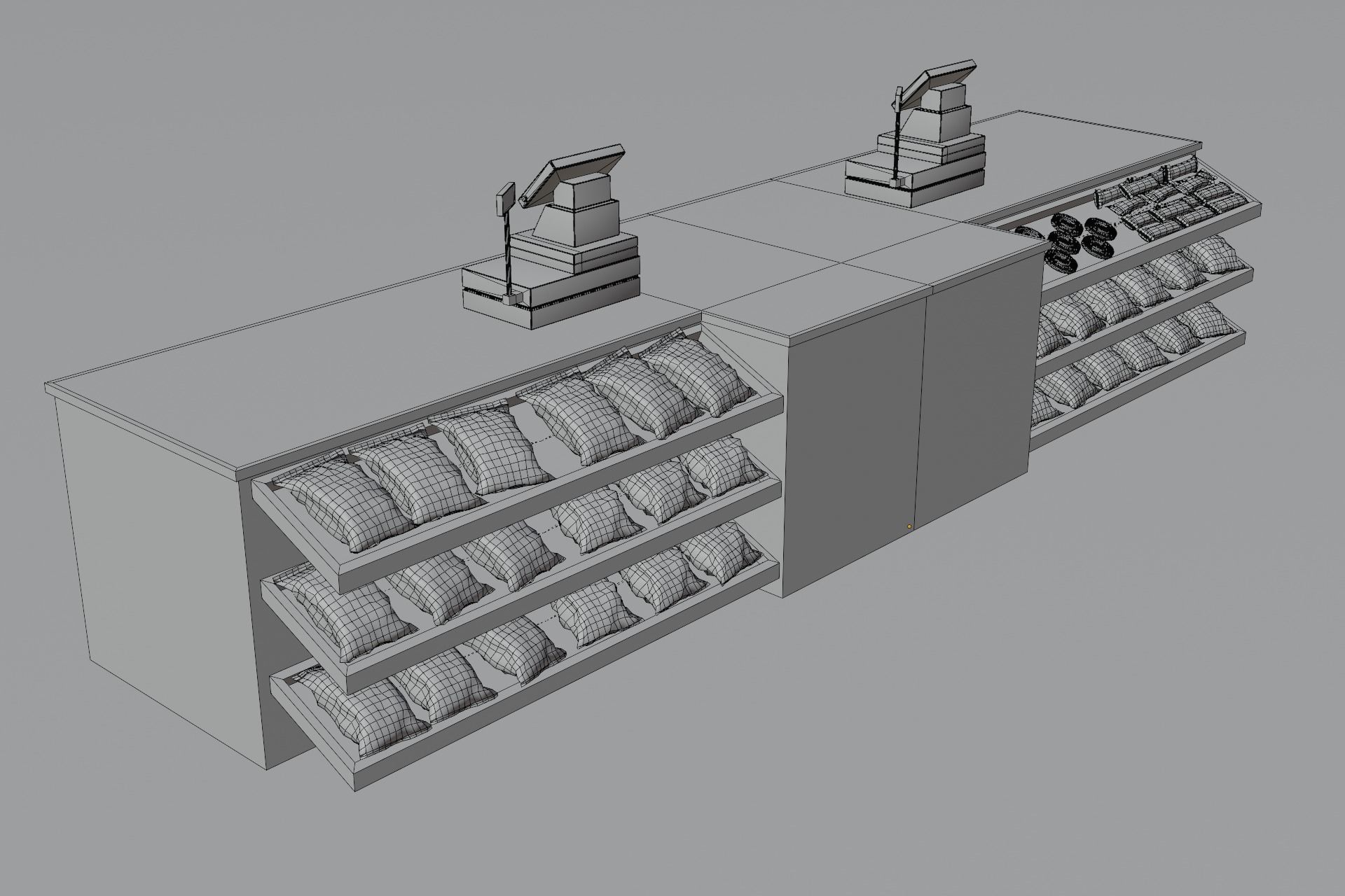 Supermarket Checkout Counter Cashier with food Low-poly 3D model_11
