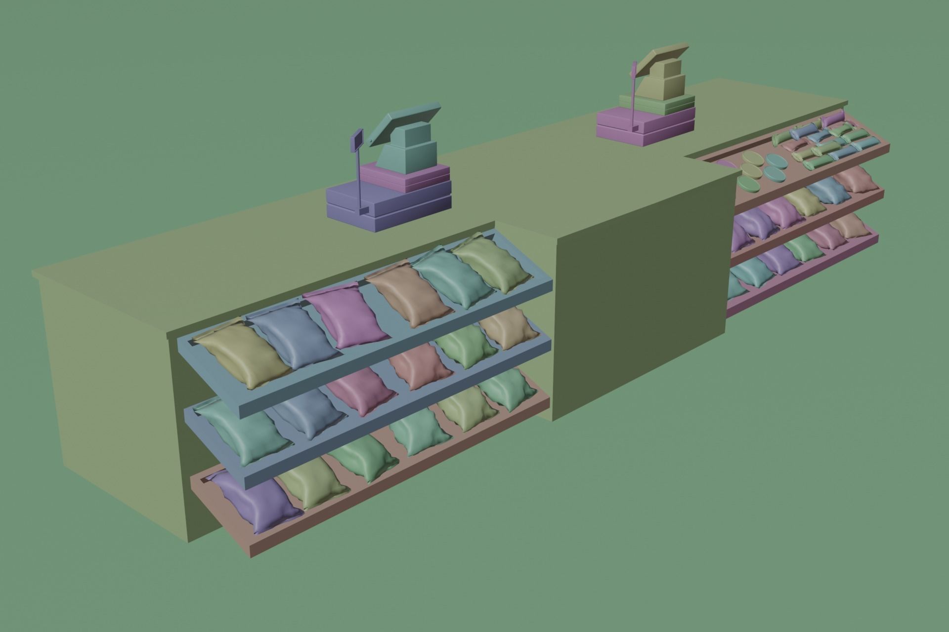 Supermarket Checkout Counter Cashier with food Low-poly 3D model_10