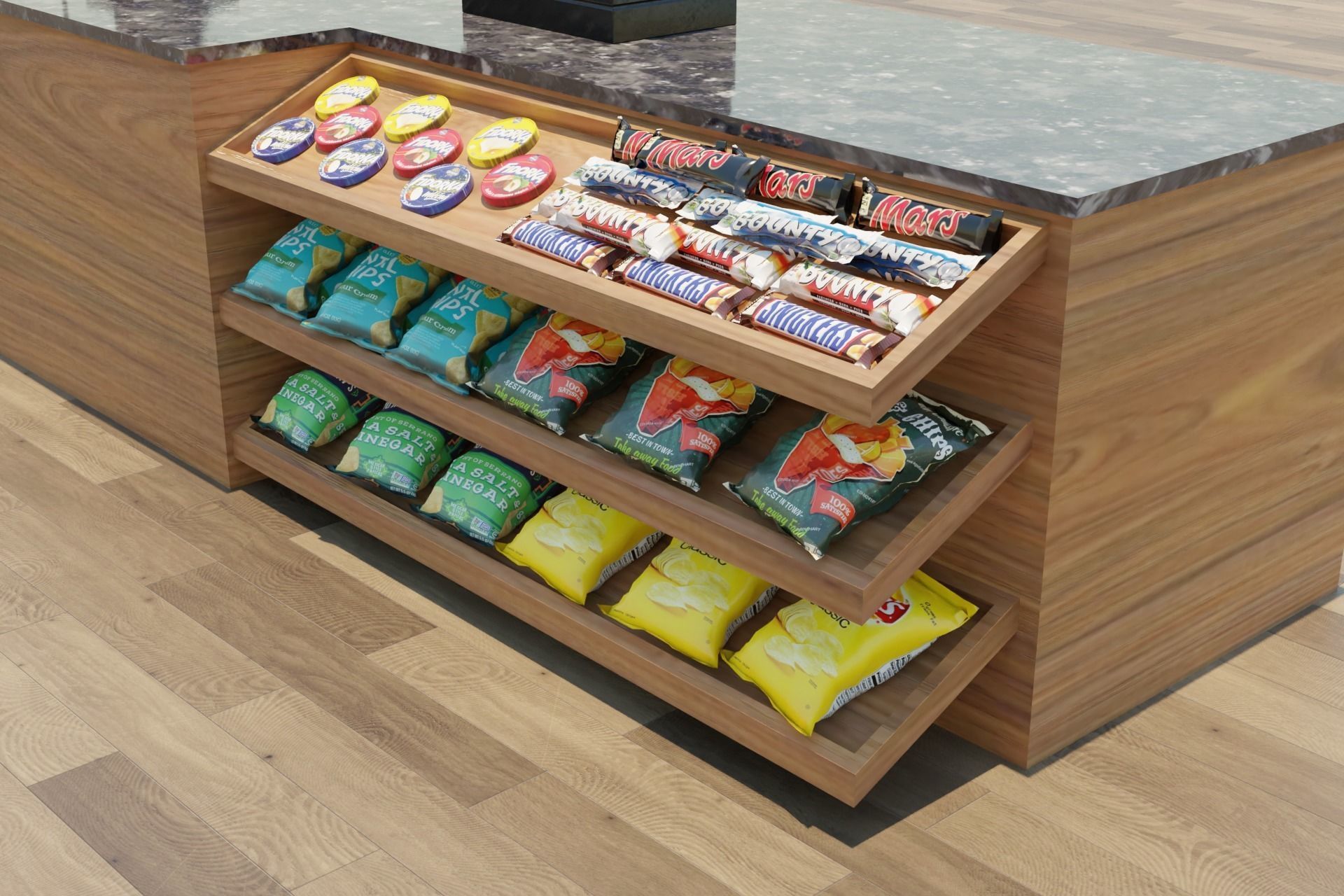 Supermarket Checkout Counter Cashier with food Low-poly 3D model_5