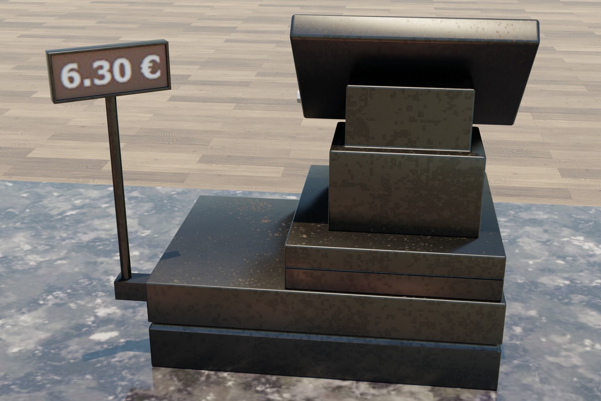 Supermarket Checkout Counter Cashier with food Low-poly 3D model_7