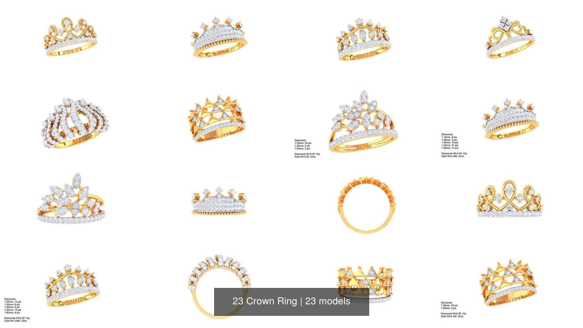 23 Crown Ring 3D Model Collection_3