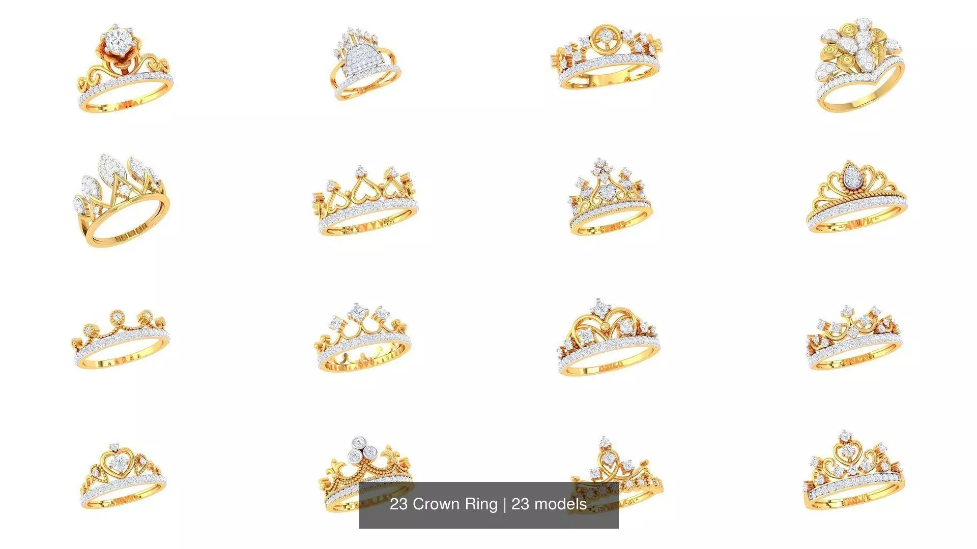 23 Crown Ring 3D Model Collection_0