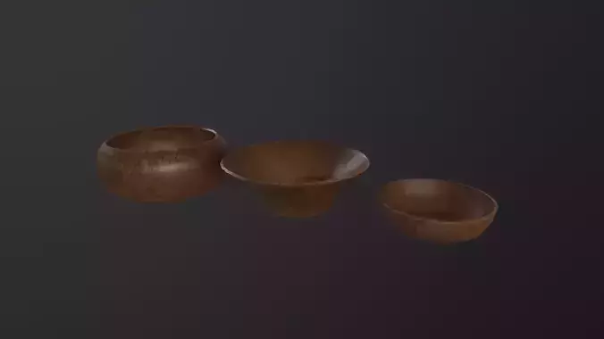 Wooden Bowls 3D Model Low-poly 3D model