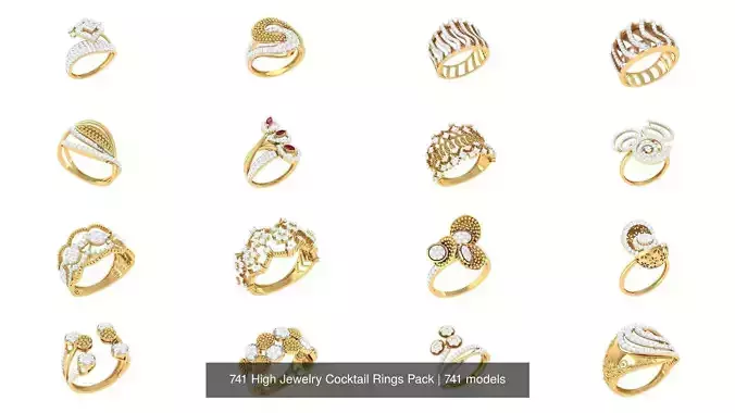 741 High Jewelry Cocktail Rings Pack 3D Model Collection