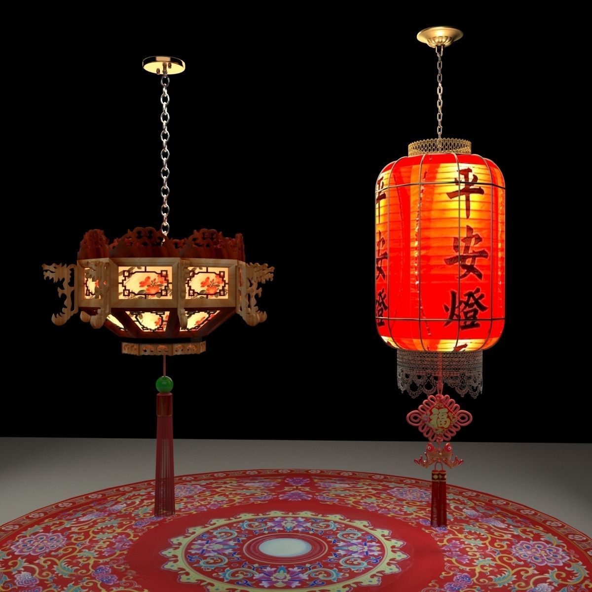Chinese red lantern 3D model_7