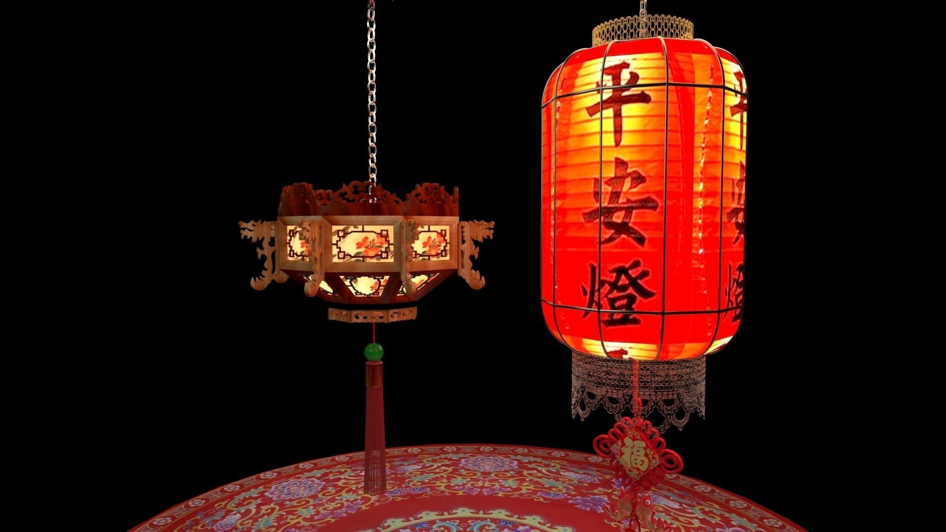 Chinese red lantern 3D model_1