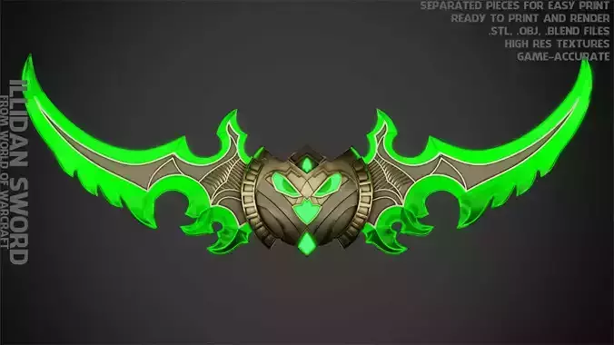 WOW Illidan Stormrage Sword for Cosplay 3D print model