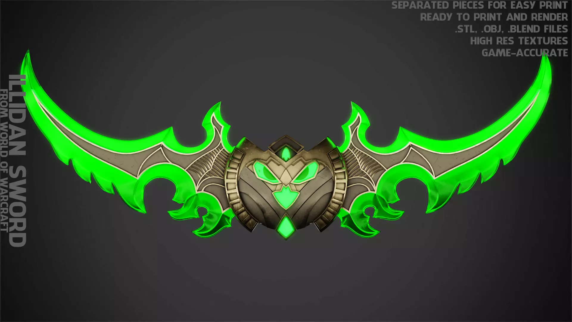 WOW Illidan Stormrage Sword for Cosplay 3D print model_0