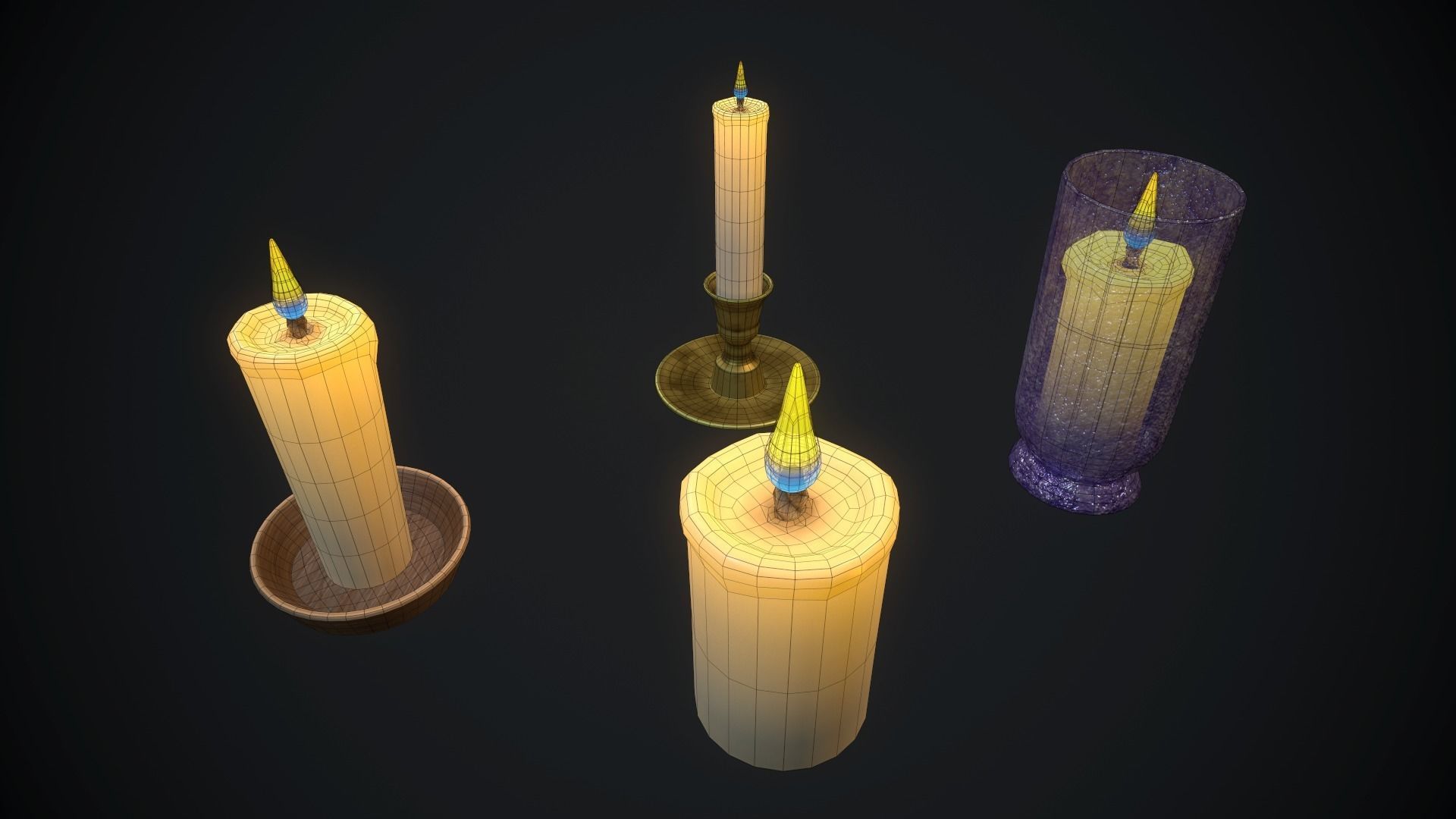 candle set 1 PBR Low-poly 3D model_2