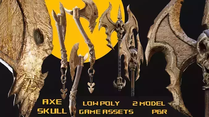 Axe skull collection-game assets Low-poly 3D model