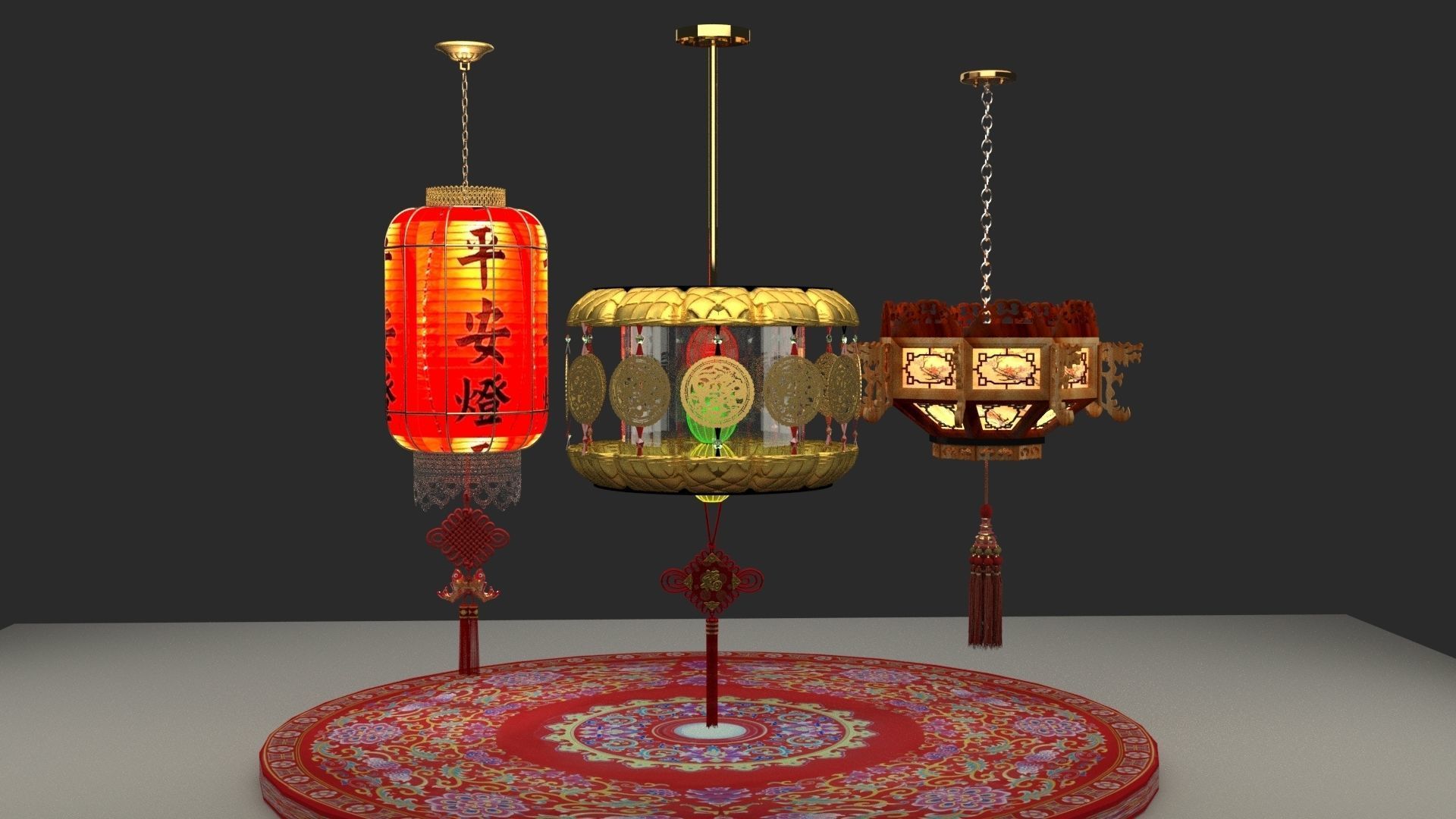 Chinese red lantern 3D model_7
