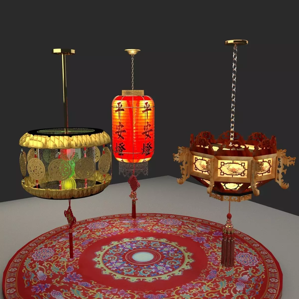 Chinese red lantern 3D model_0