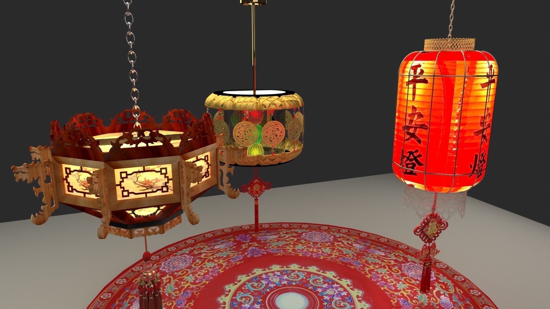 Chinese red lantern 3D model_4
