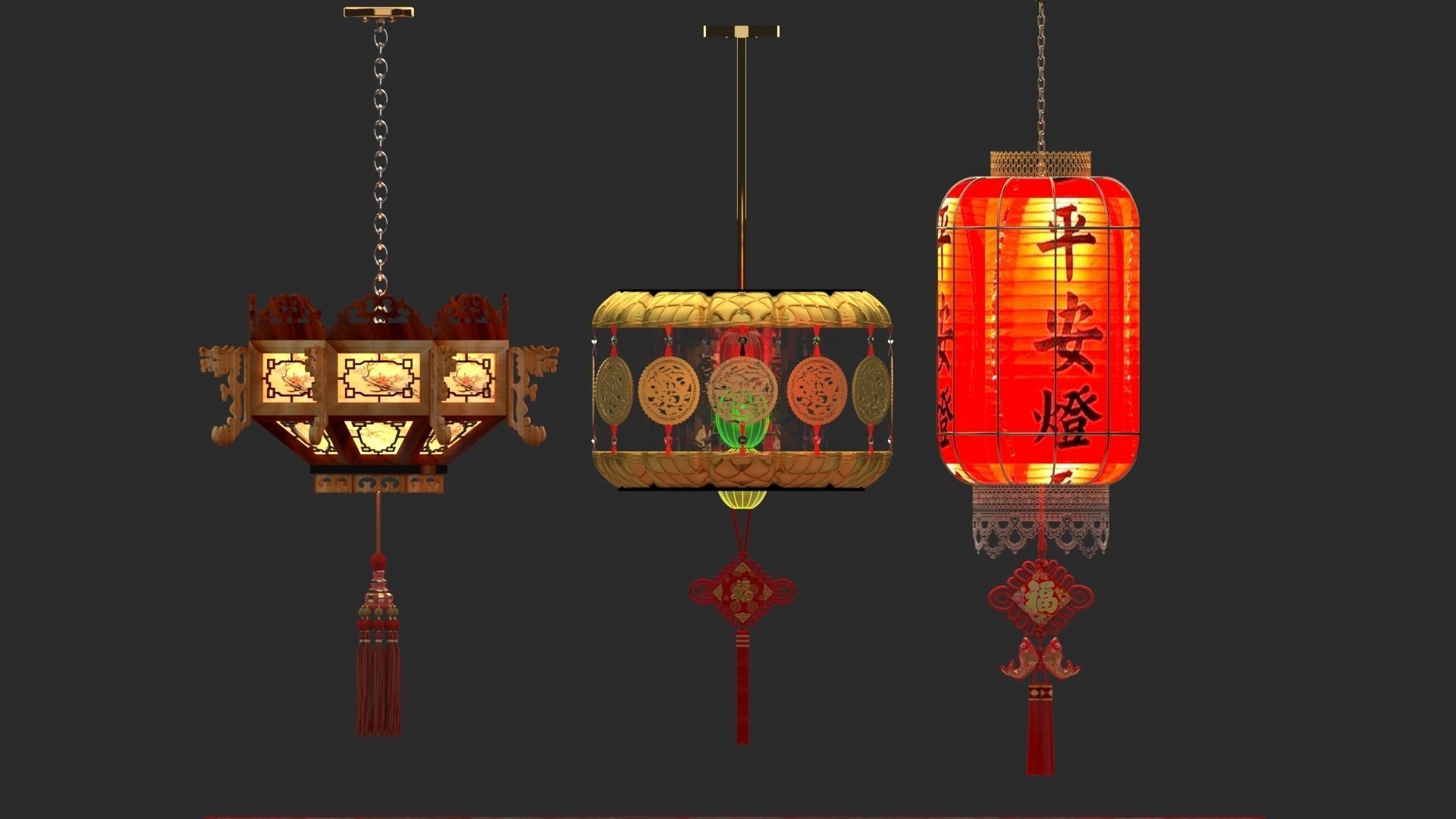 Chinese red lantern 3D model_3