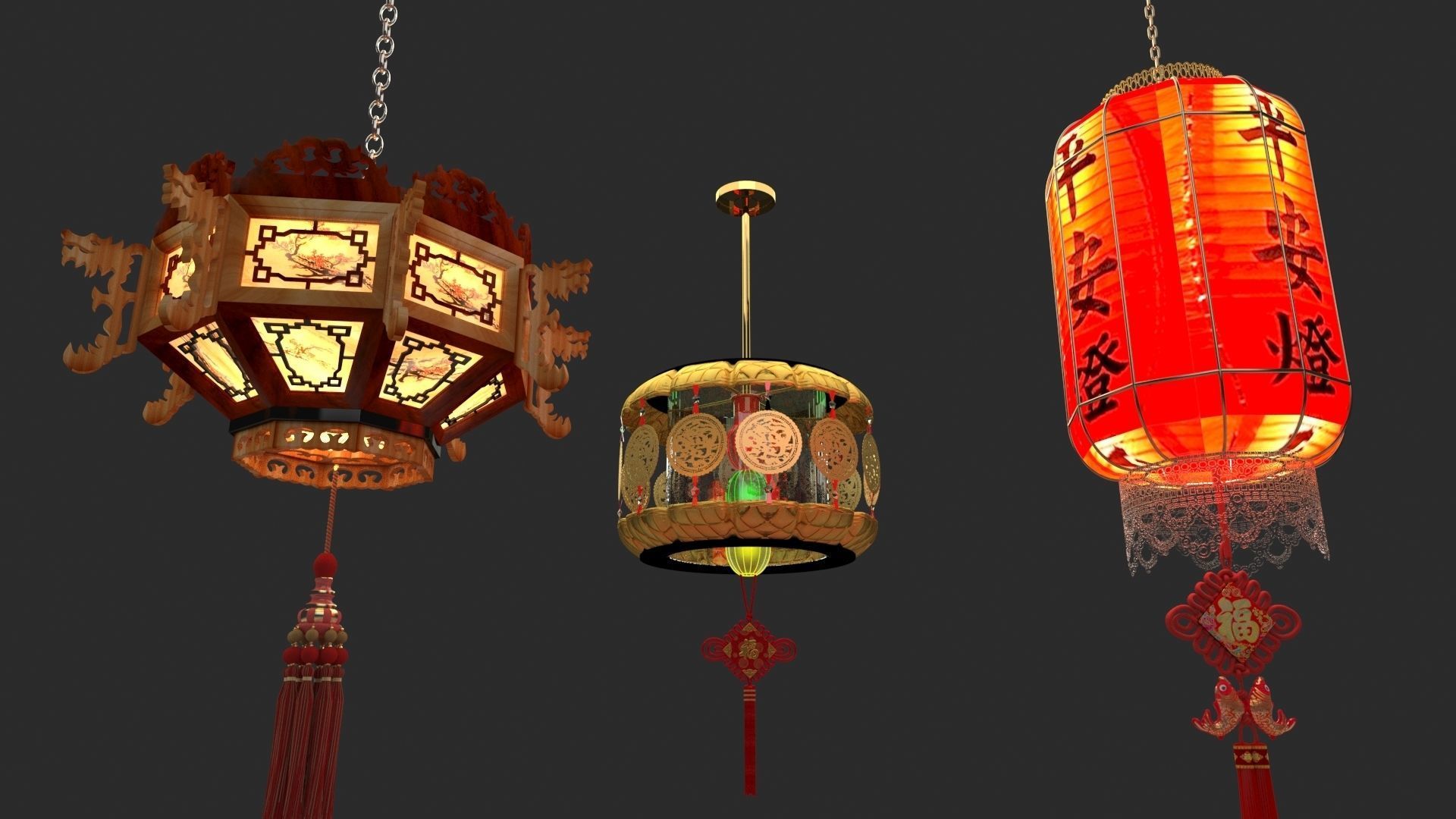 Chinese red lantern 3D model_5