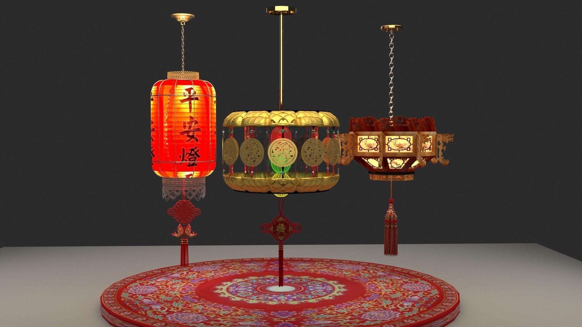Chinese red lantern 3D model_1