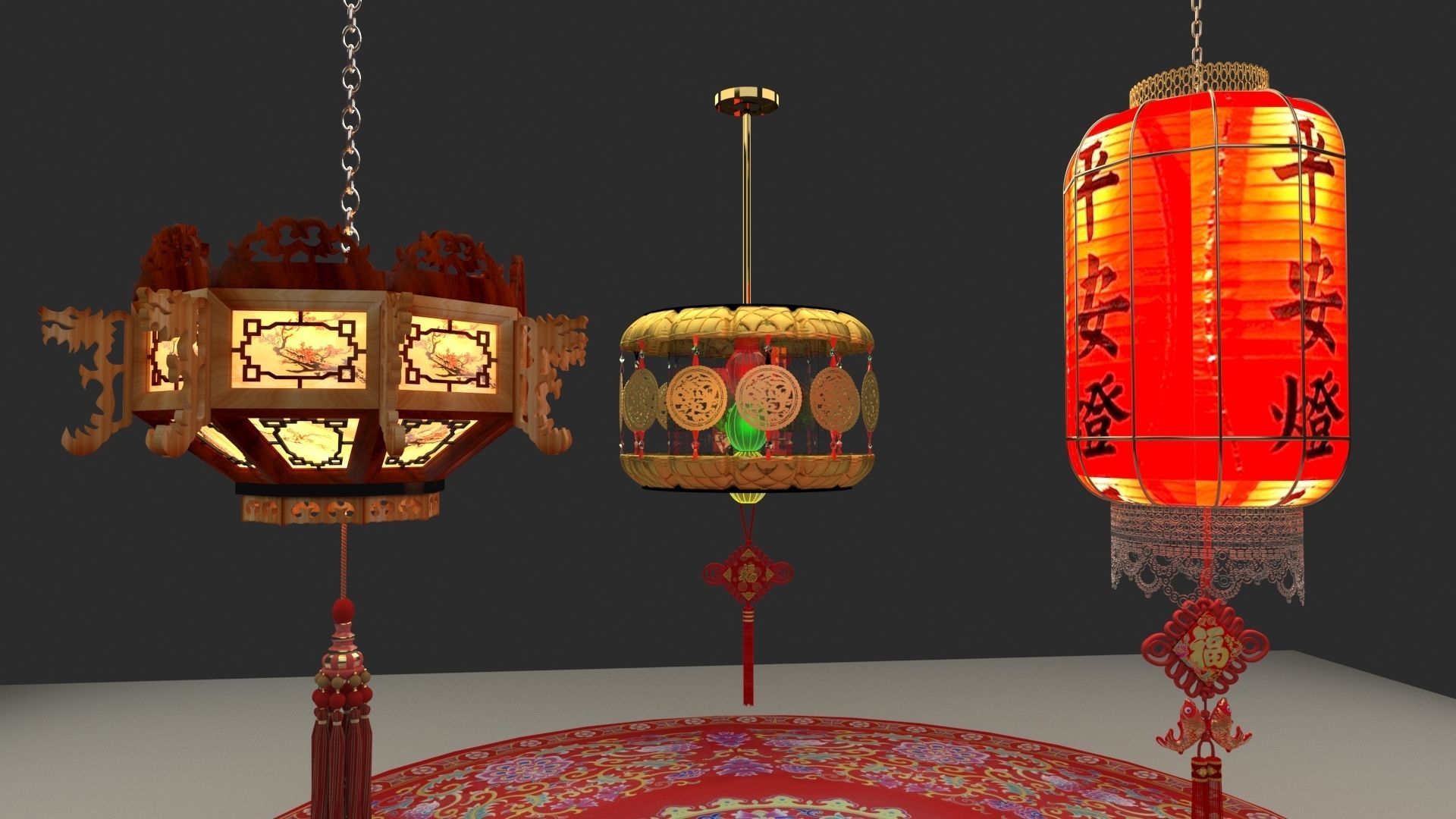 Chinese red lantern 3D model_2