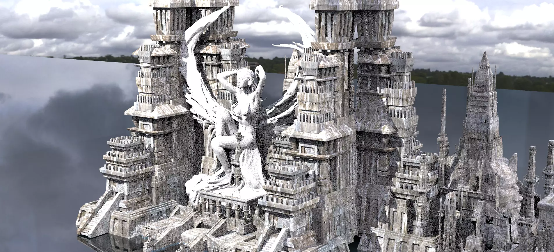 Ancient Egyptian Floating Temples Towers City 3D model_0