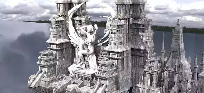 Ancient Egyptian Floating Temples Towers City 3D model