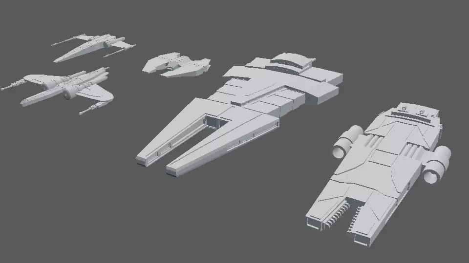 A set of 5 spaceships 3d models Free low-poly 3D model
