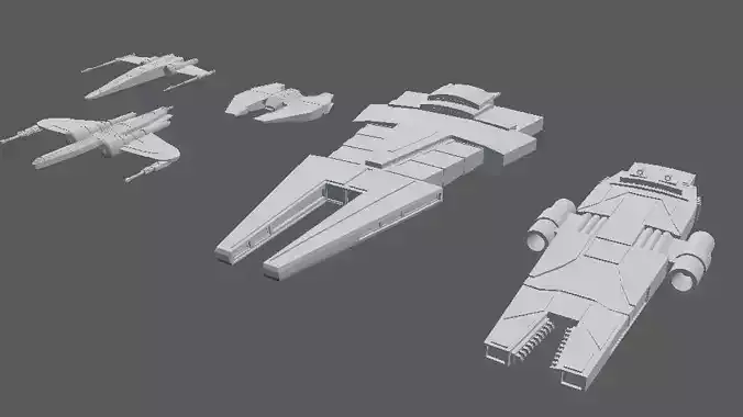 A set of  5 spaceships 3d models