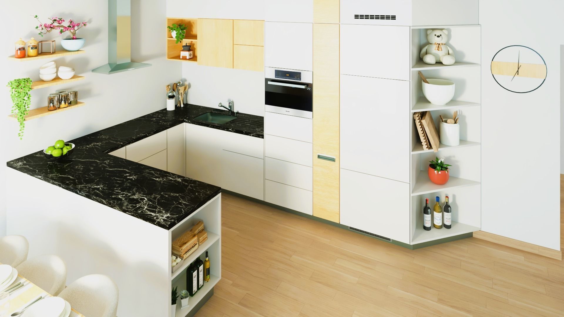 Decorated modern kitchen set with dining table 3D model_5