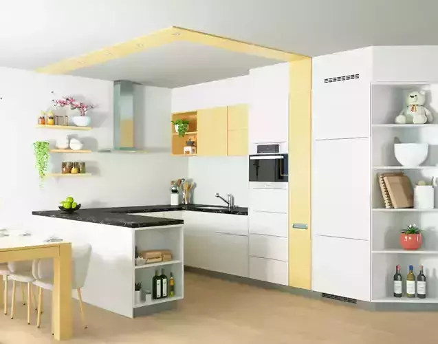Decorated modern kitchen set with dining table 3D model