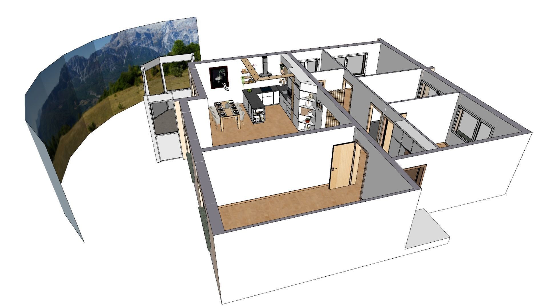 Decorated modern kitchen set with dining table 3D model_7